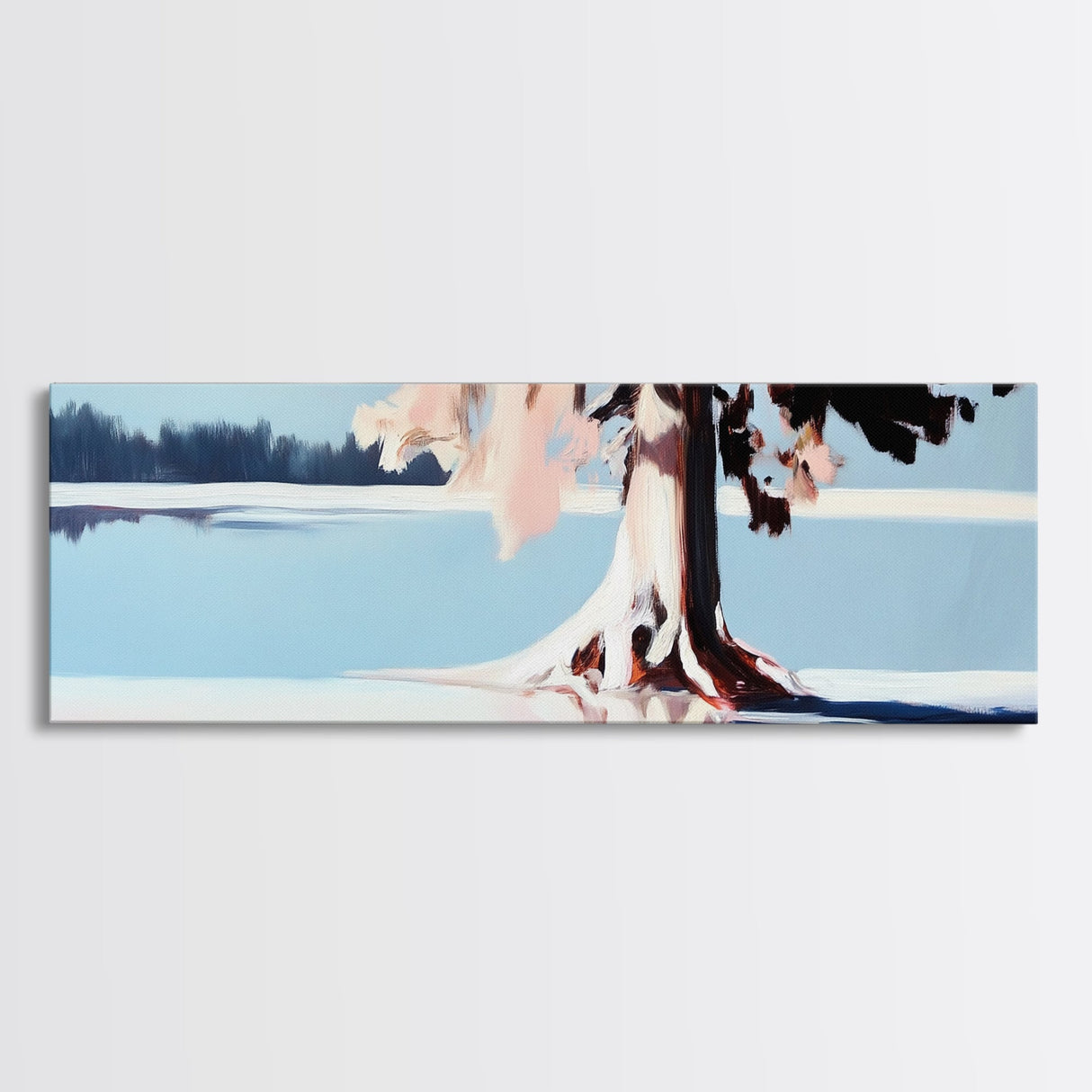 Serene Lake, Tree Reflection, Minimalist Landscape, Canvas Print, Nature Inspired Wall Art, Tranquil Home Decor, Soft Pastel Tones