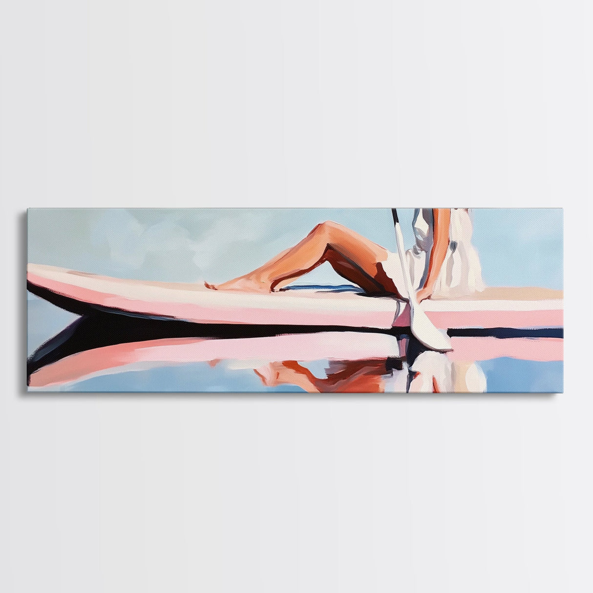 Paddleboard Reflection, Tranquil Water, Minimalist Art, Canvas Print, Serene Wall Decor, Coastal Aesthetic, Soft Pastel Home Decor
