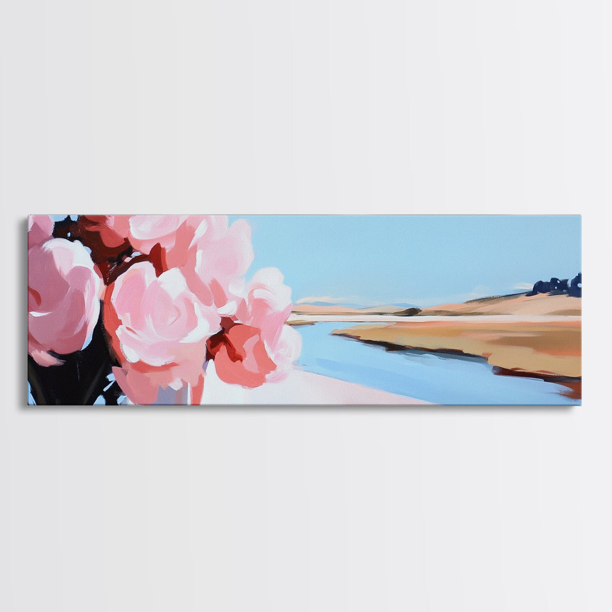 Pink Peony Art, Floral Abstract Painting, Feminine Wall Decor, Elegant Framed Canvas Print, Modern Minimalist Home, Soft Botanical Design