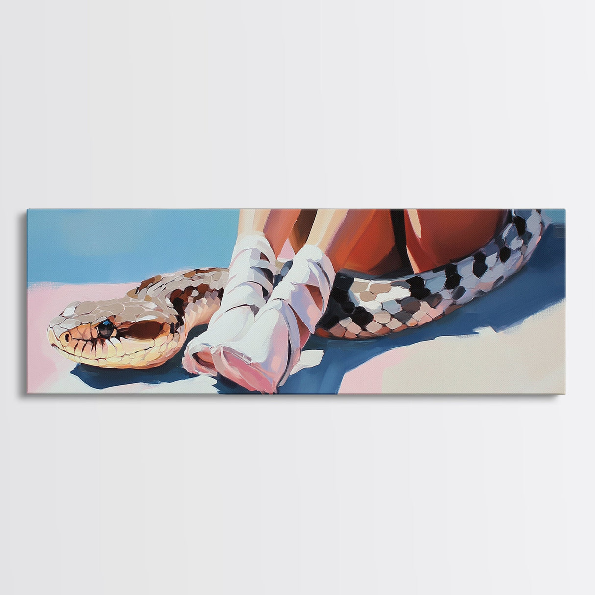Snake and Ballet Shoes, Surreal Art, Unique Painting, Framed Canvas Print, Edgy Wall Art, Modern Home Decor, Conversation Piece, Bold