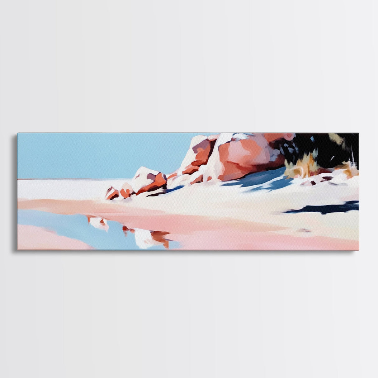 Pink Sands, Beach Art, Coastal Print, Framed Canvas Print, Ocean Wall Art, Soft Pastel Landscape, Minimalist Beach Decor, Living Room Art