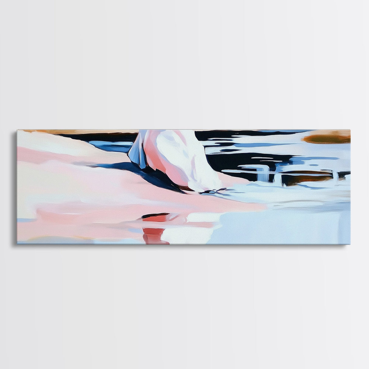 Pink Water Landscape, Tranquil Beach Art, Ocean Reflection, Modern Boho Decor, Bedroom Wall Art, Coastal Print, Framed Canvas Print