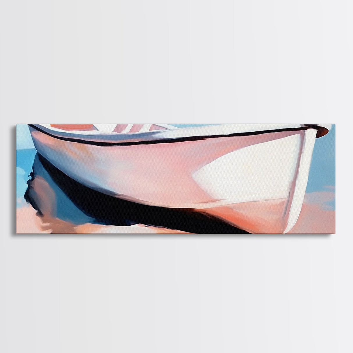 Rowboat on Shore, Nautical Scene, Pastel Coastal Art, Minimalist Ocean Print, Beach House Decor, Serene Wall Art, Canvas Print
