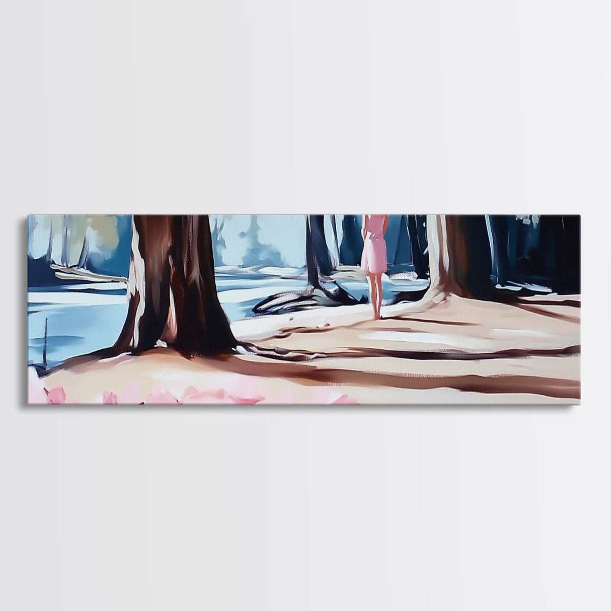 Forest Walk, Woman in Woods, Tranquil Landscape, Nature Escape, Romantic Art, Framed Canvas Print, Living Room Wall Art, Woodland Scene