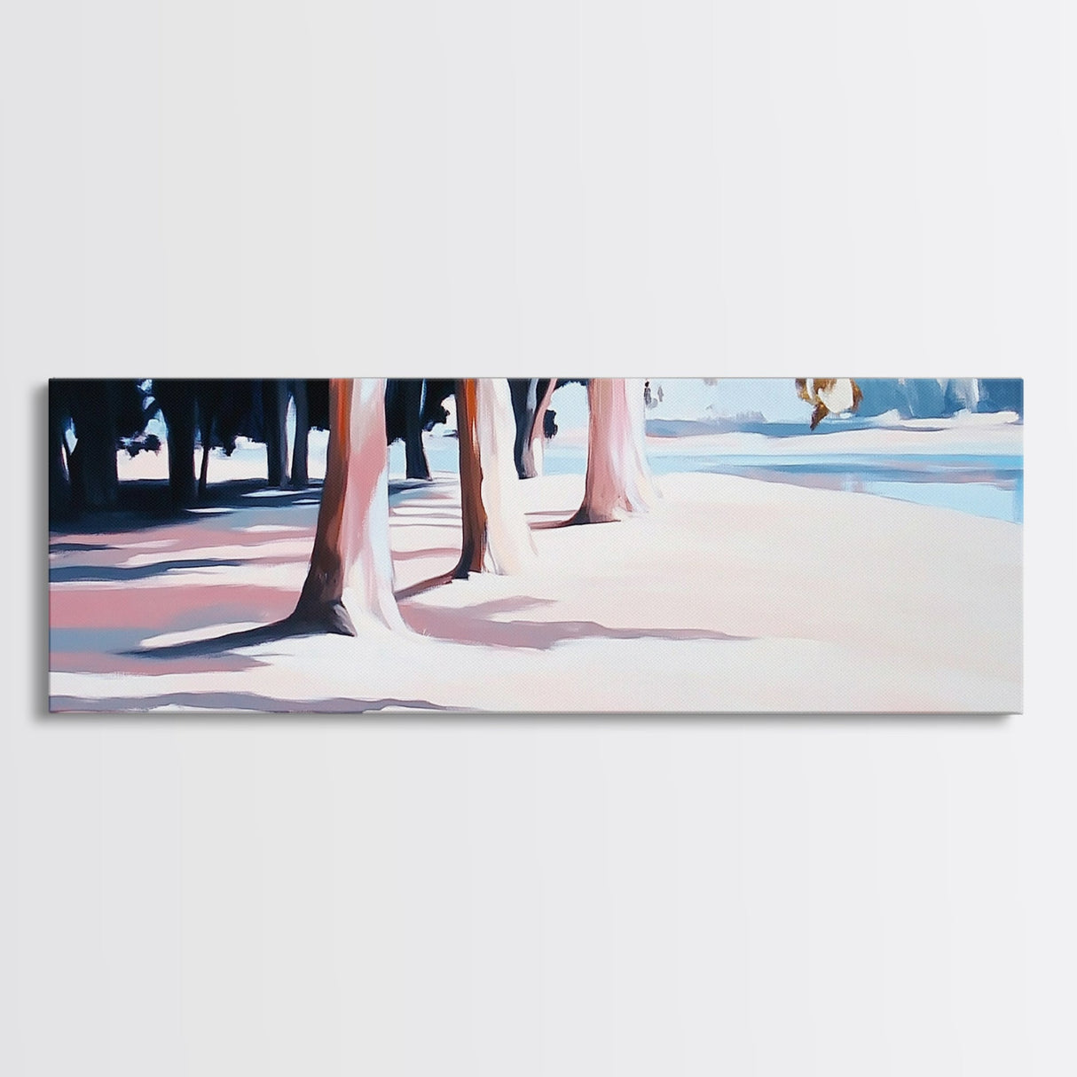 Beach Trees, Sunset Glow, Seaside Landscape, Coastal Art, Pastel Aesthetic, Framed Canvas Print, Living Room Art, Serene Escape