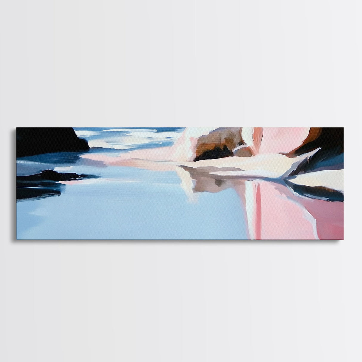 Reflected Ocean Scene, Coastal Landscape Print, Tranquil Beach Art, Blue Pastel Painting, Large Canvas Print, Living Room Wall Decor