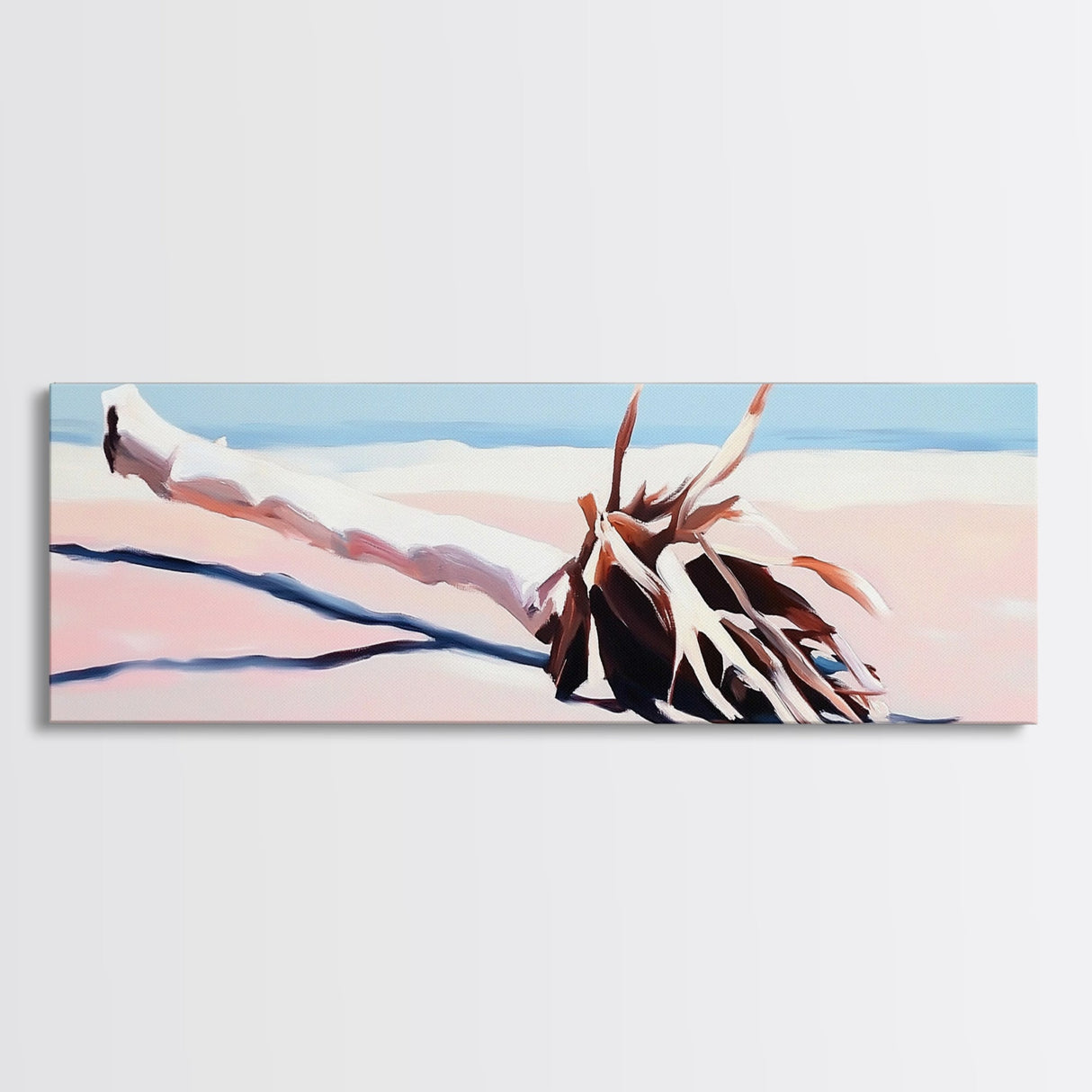 Fallen Palm, Driftwood Beach, Coastal Landscape, Framed Canvas Print, Ocean Art, Beach House Decor, Minimalist Nature Aesthetic