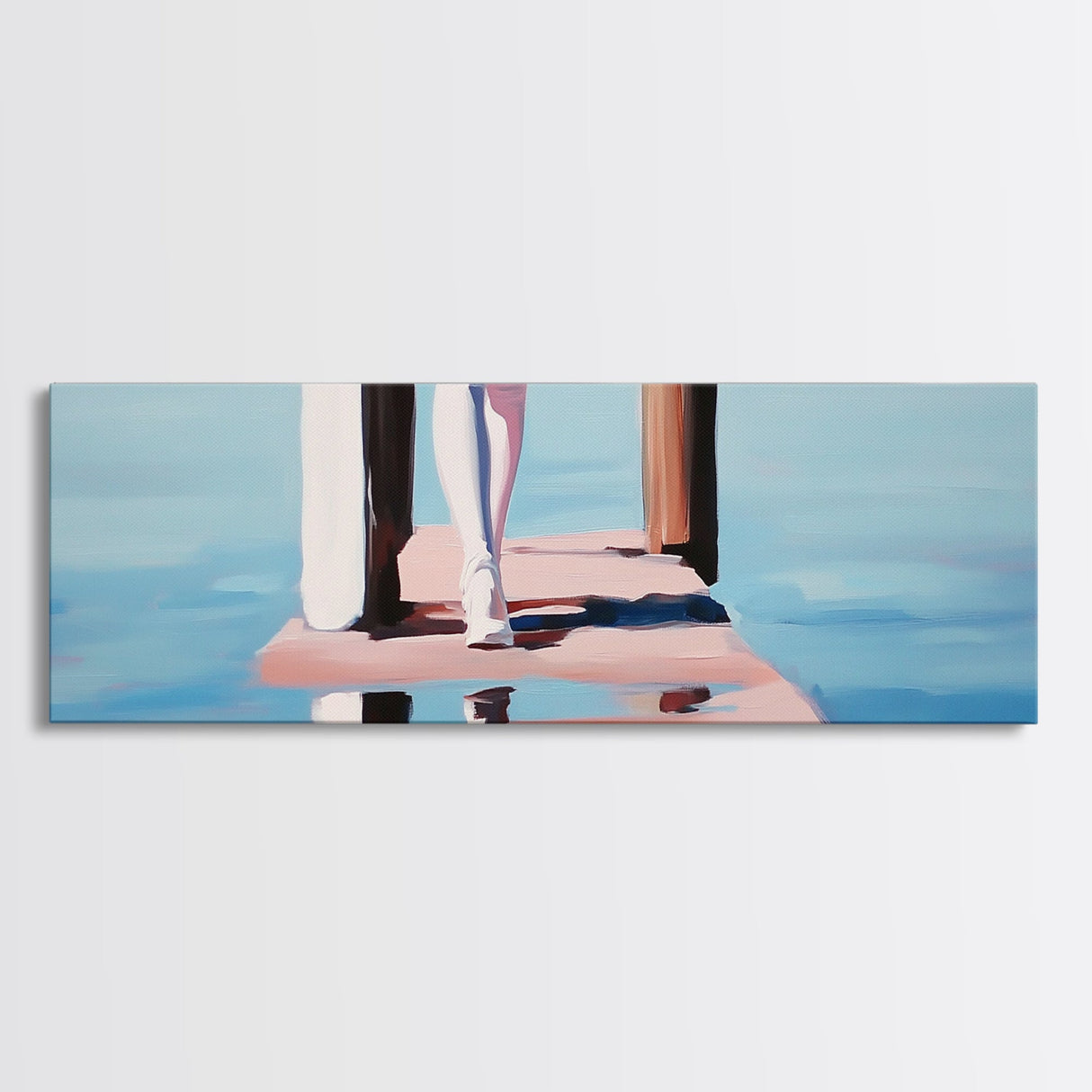 Pier Walk, Ocean Art, Coastal Landscape, Tranquil Water, Seaside Painting, Nautical Home Decor, Modern Art, Framed Canvas Print