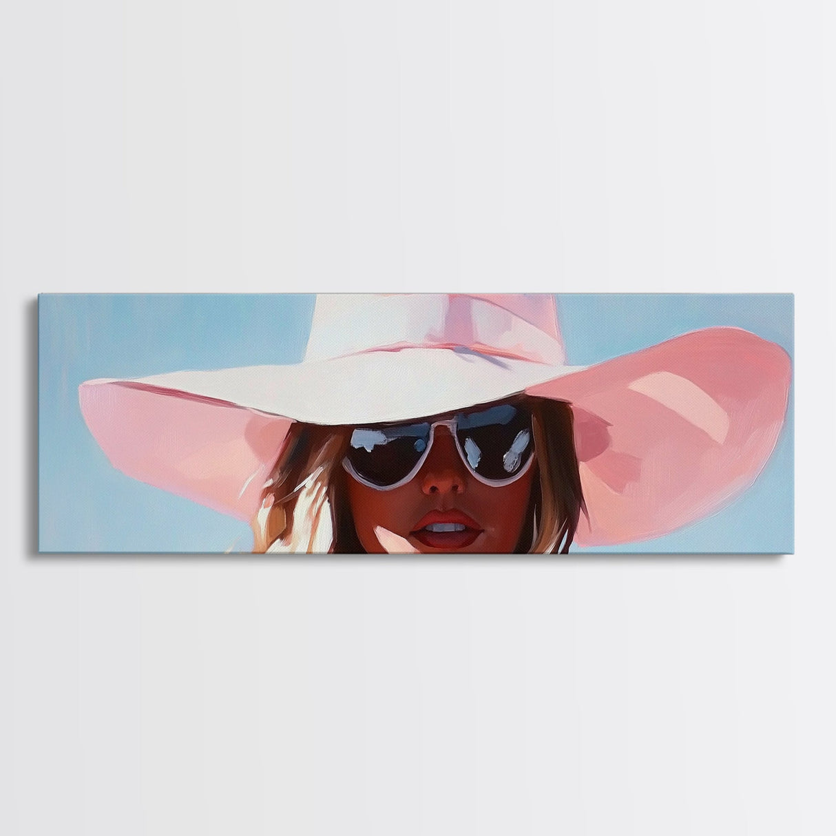 Sun Hat, Fashion Art, Glamorous Woman, Feminine Painting, Summer Aesthetic, Modern Chic, Bedroom Wall Decor, Framed Canvas Print