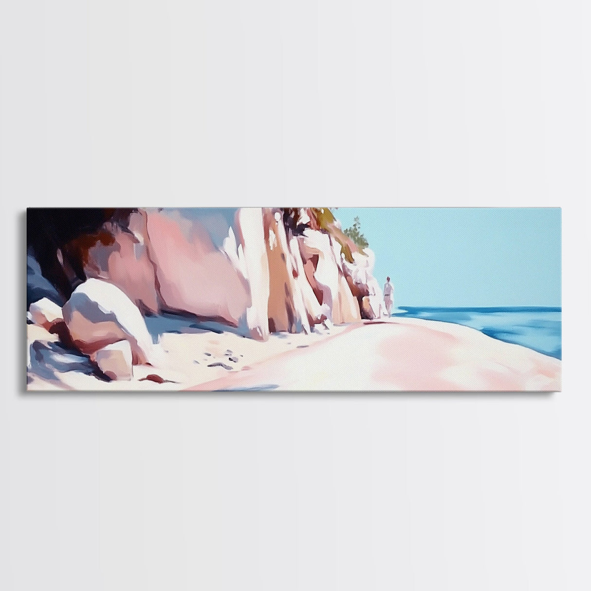 Cliffside Walk, Coastal Landscape Art, Peaceful Beach Scene, Nature Painting, Seaside Decor, Framed Canvas Print, Living Room Wall Art