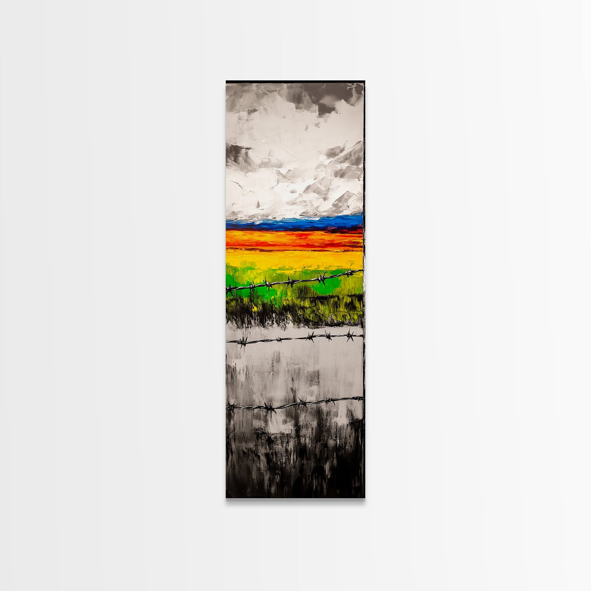 Barbed Wire, Rustic Fence, Vibrant Landscape, Framed Canvas Print, Farmhouse Wall Art, Western Decor, Country Home, Living Room Art