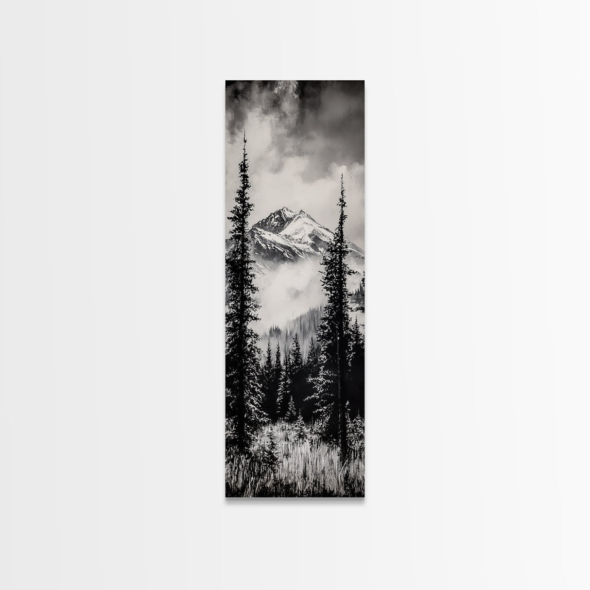 Snowy Mountains, Black and White, Misty Pines, Canvas Print, Winter Wall Art, Nature Photography, Lodge Decor, Cabin Wall Art
