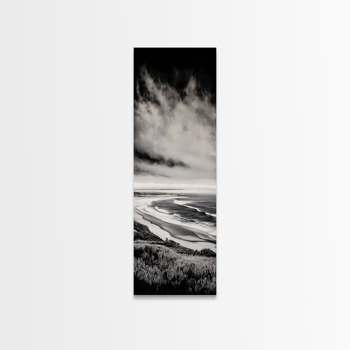 Monochrome Beach, Minimalist Seascape, Black And White Photography, Coastal Wall Art, Tranquil Shoreline, Modern Decor, Canvas Print