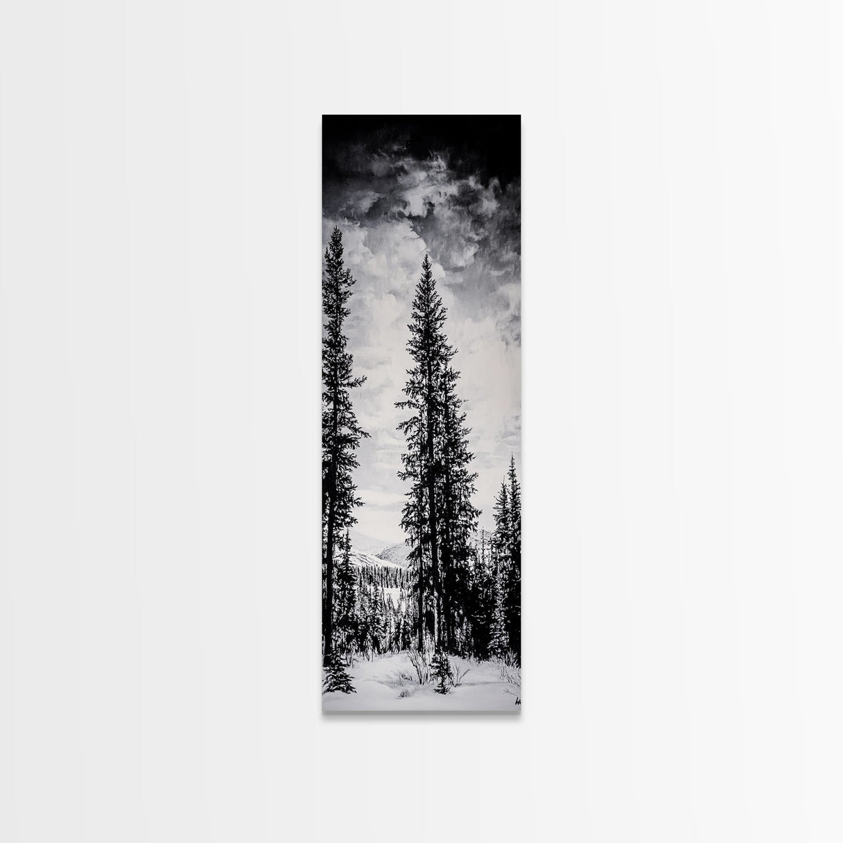 Black White Pine, Winter Forest, Nature Wall Art, Christmas Decor, Modern Minimalist, Monochrome Print, Framed Canvas Print