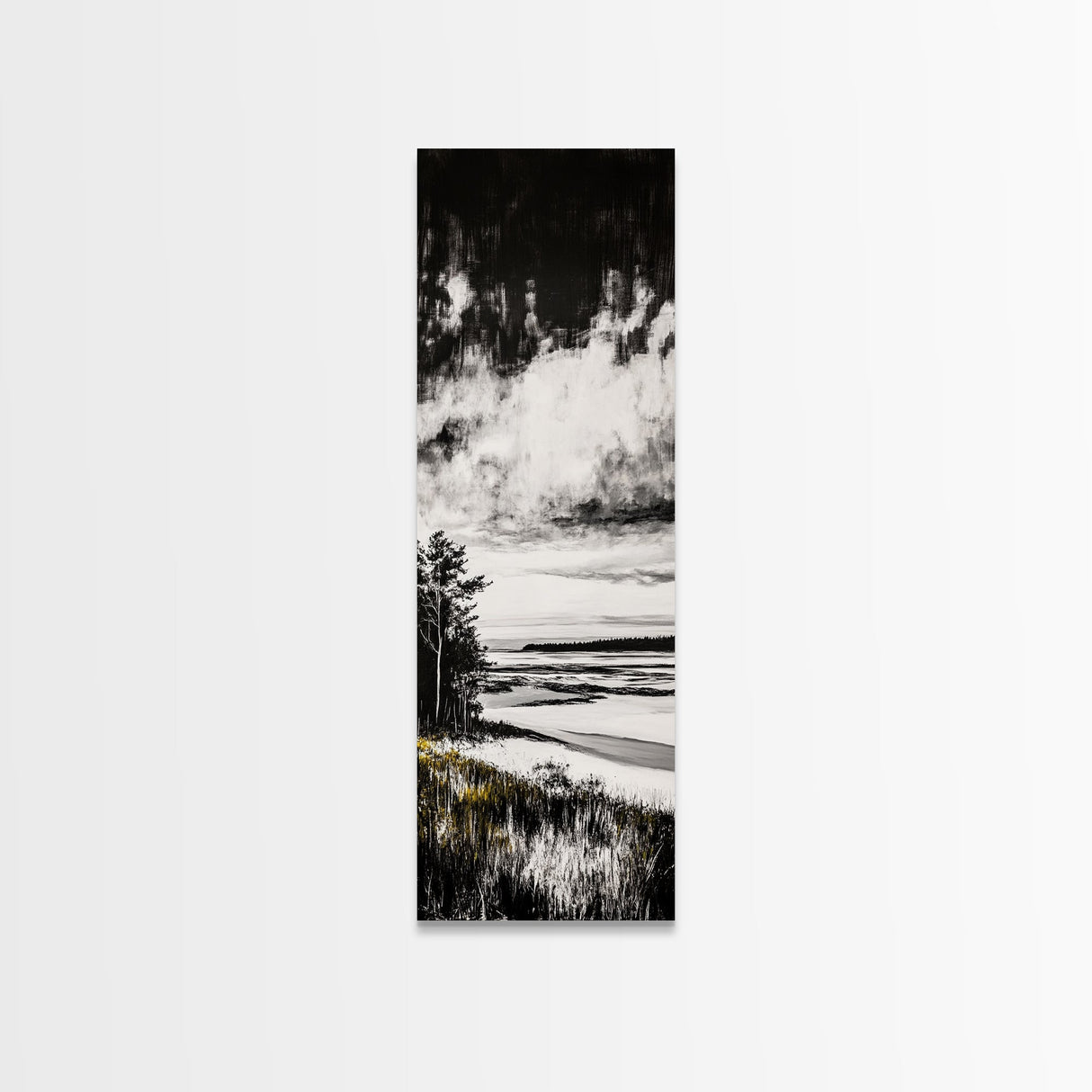 Coastal Serenity, Black White Landscape, Ocean Horizon Art, Minimalist Beach Scene, Modern Home Decor, Framed Canvas Print