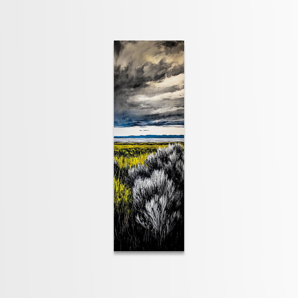 Stormy Landscape, Dramatic Sky Art, Moody Coastal Painting, Canvas Print, Nature Inspired Art, Dark Blue Wall Decor, Living Room Art