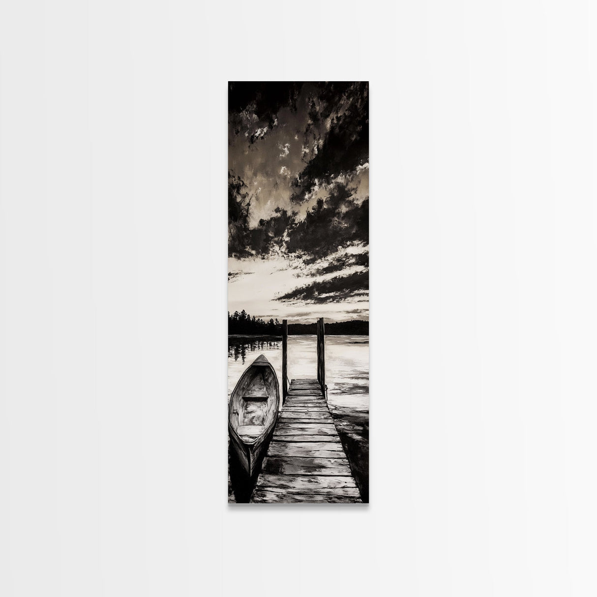 Black and White Seascape, Ocean Wave Painting, Minimalist Coastal Wall Decor, Beach House Artwork, Living Room Art, Framed Canvas Print