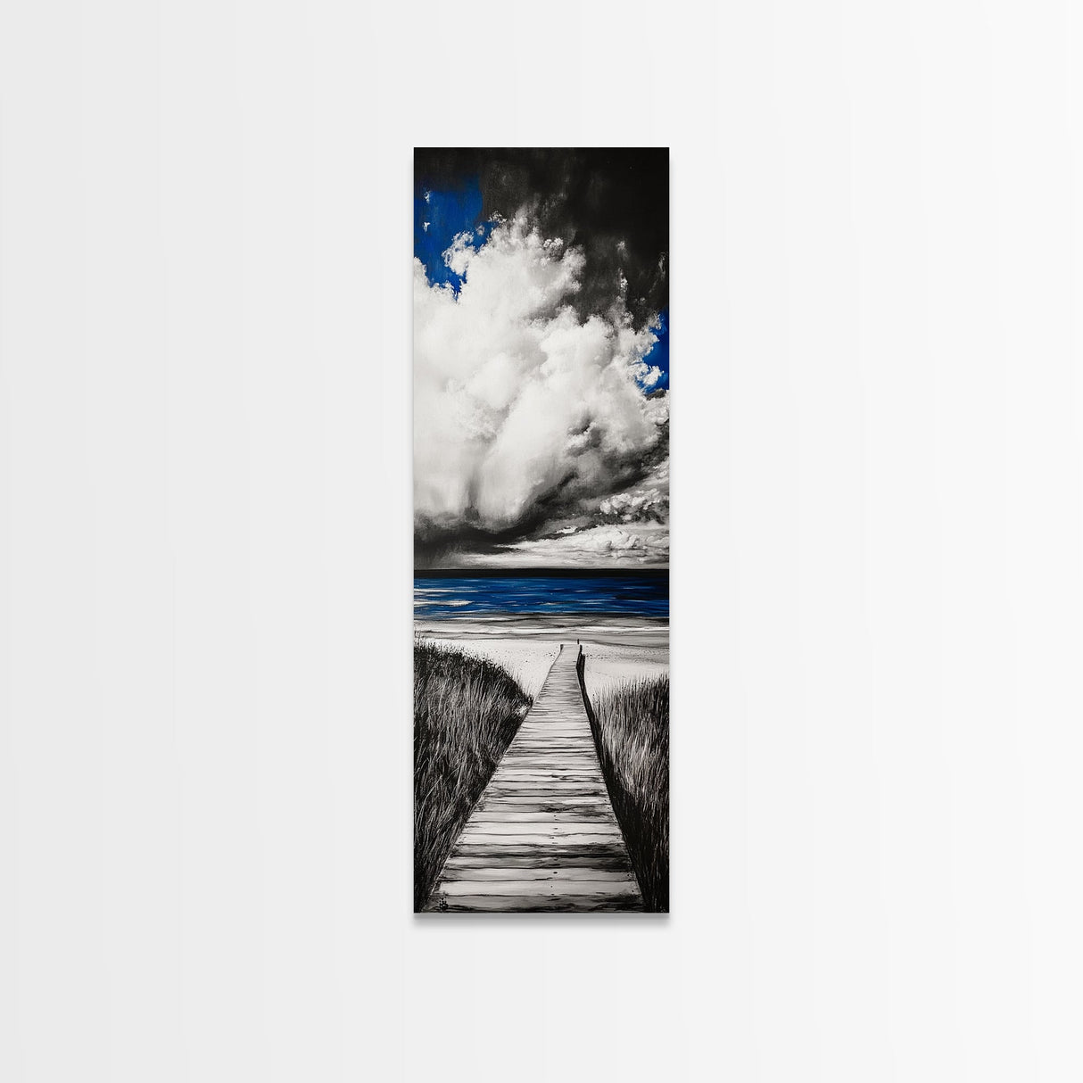 Boardwalk Beach Art, Ocean Landscape Painting, Seaside Home Decor, Modern Coastal Design, Nautical Wall Print, Canvas Print