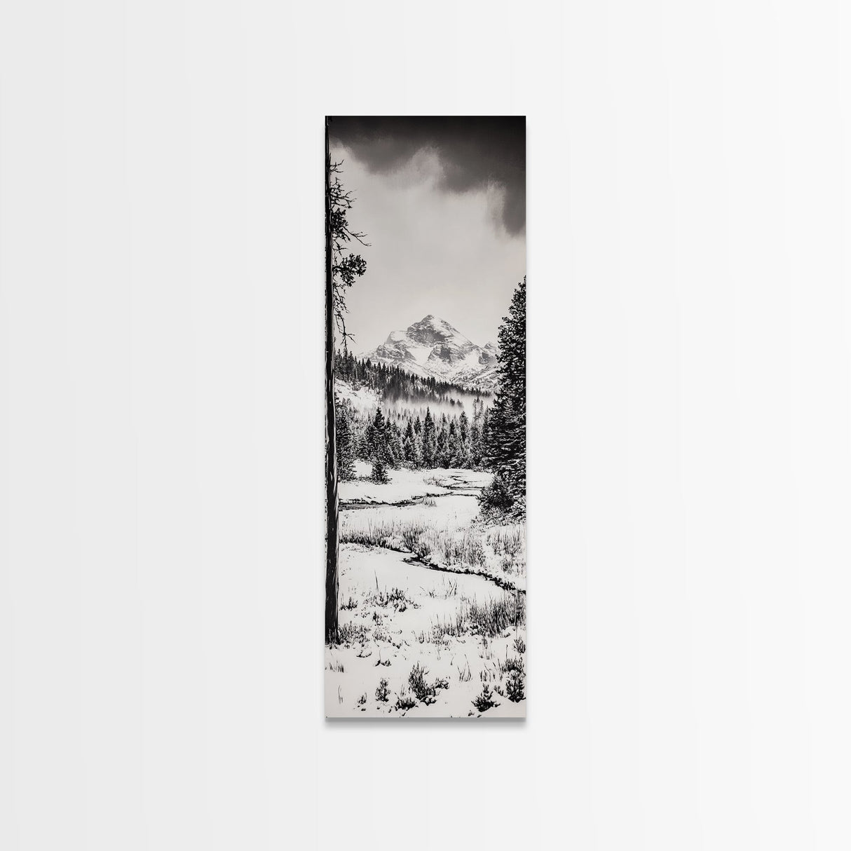 Winter Landscape, Snowy Mountains, Canvas Print, Black and White Photography, Rustic Home Decor, Cozy Cabin Wall Art, Nature Photography