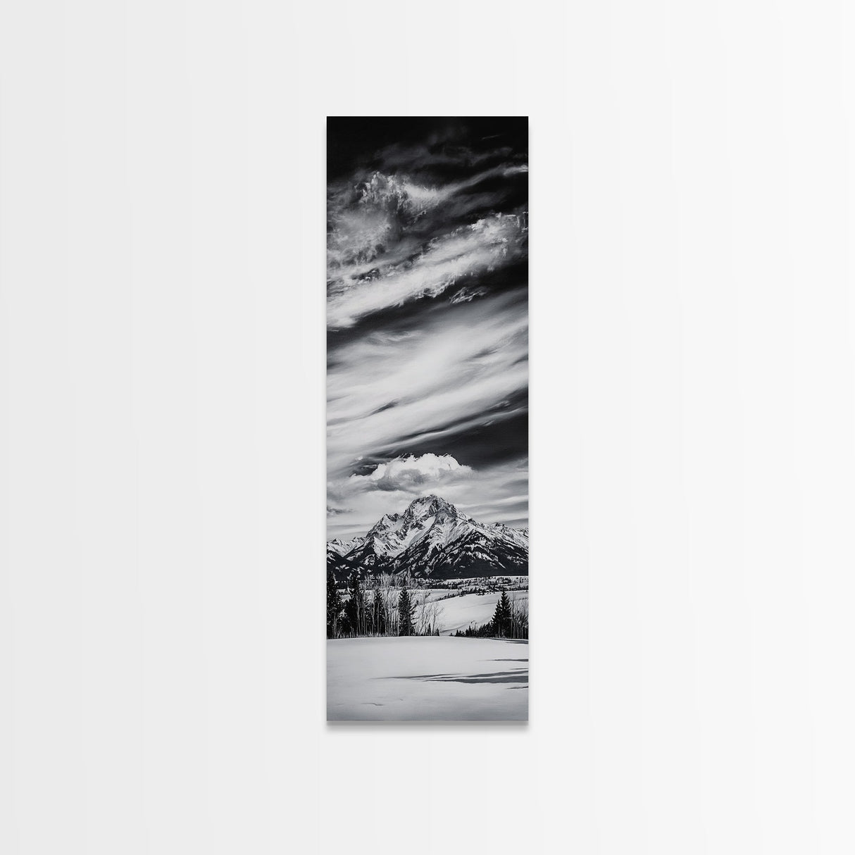 Majestic, Mountain, Black and White, Framed Canvas Print, Sky Photography, Minimalist Wall Art, Home Office Decor, Living Room Artwork