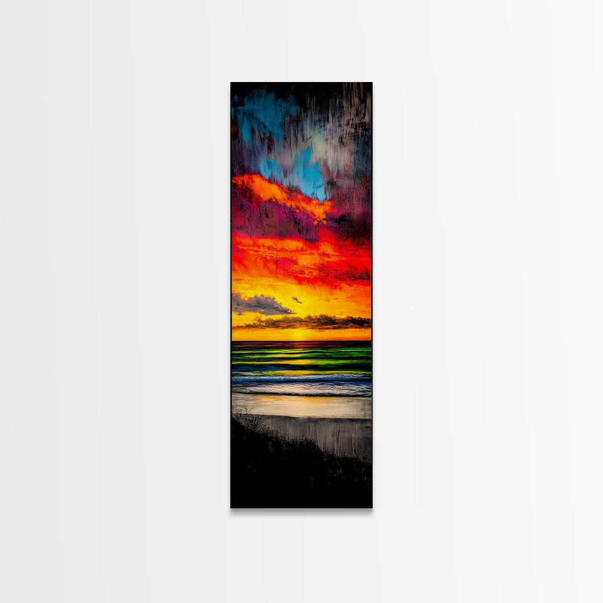 Mountain, Sunset, Water, Framed Canvas Print, Nature Landscape, Moody Wall Art, Dramatic Orange and Black, Rustic Cabin Decor