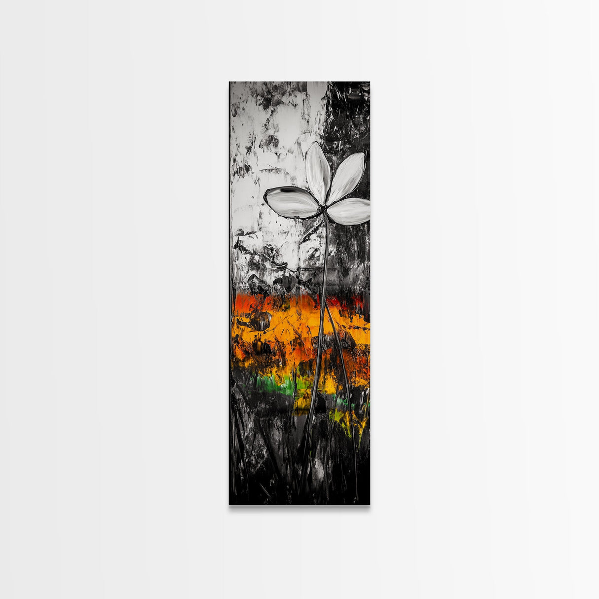Black and White, Abstract Flower, Textured Modern, Framed Canvas Print, Minimalist Wall Art, Monochrome Decor, Office Artwork