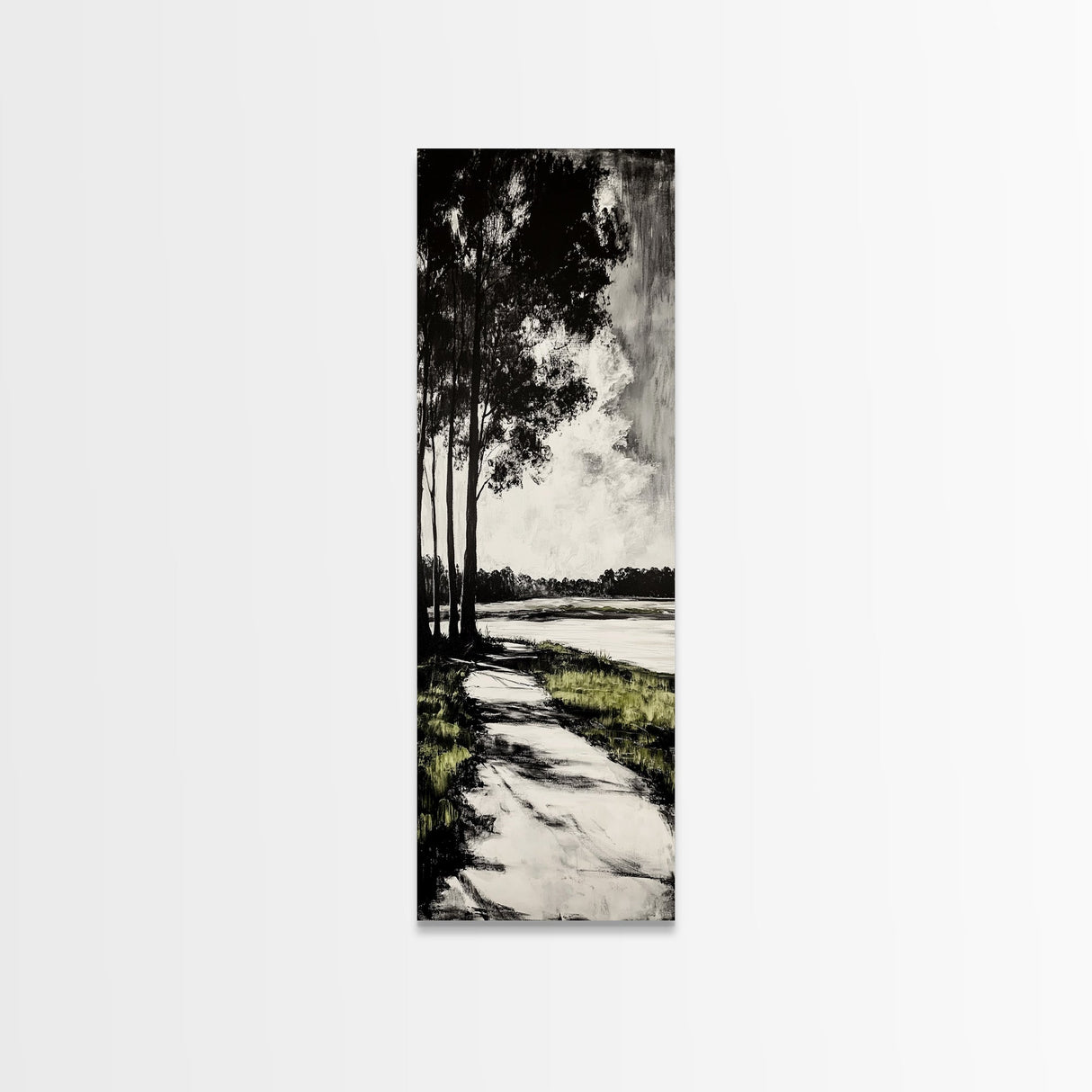 Pathway Trees, Black and White Art, Forest Landscape, Framed Canvas Print, Minimalist Wall Art, Nature Decor, Tranquil Home Artwork