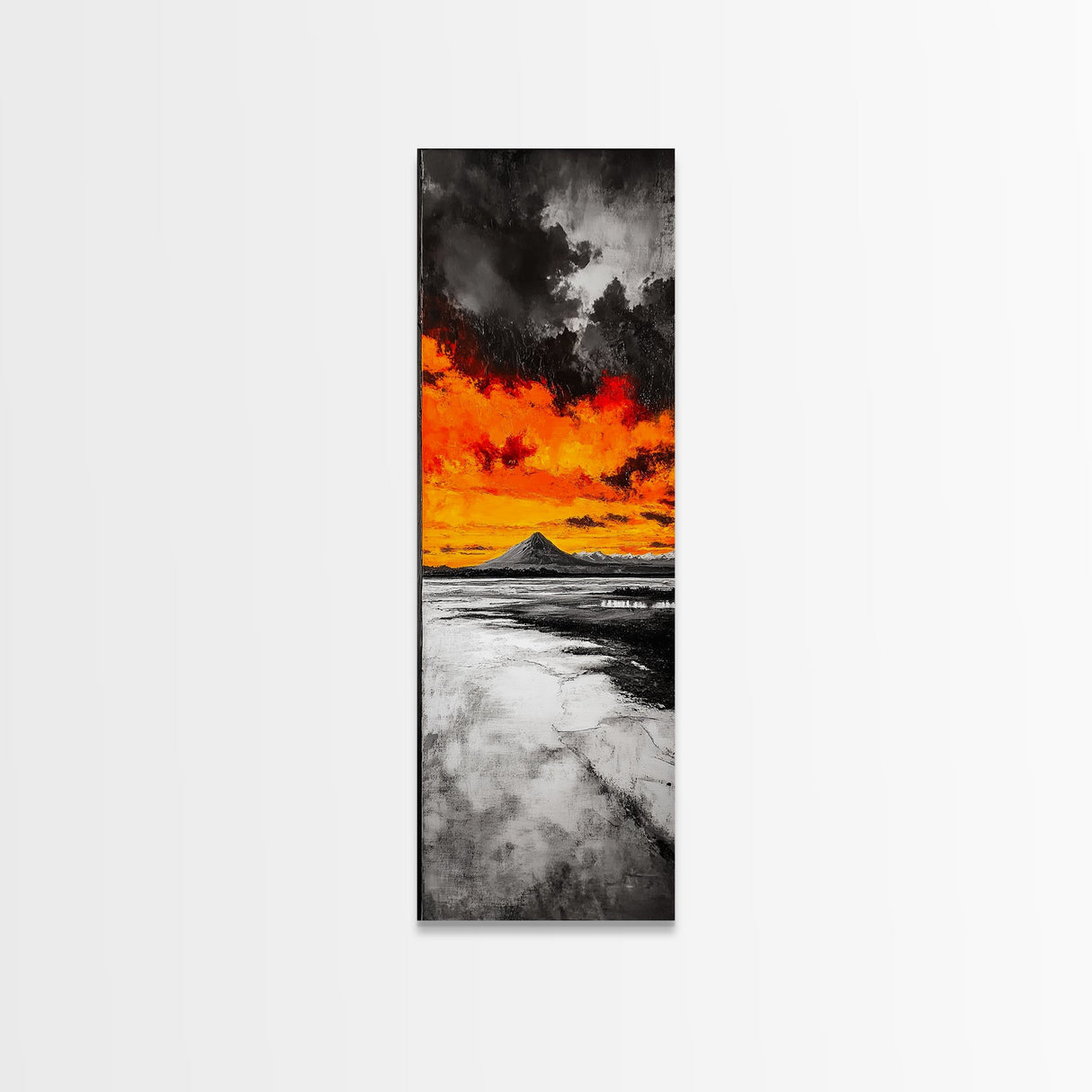 Volcanic Sunset, Fiery Sky, Abstract Mountain, Dramatic Art, Framed Canvas Print, Statement Wall Art, Bold Living Room Decor