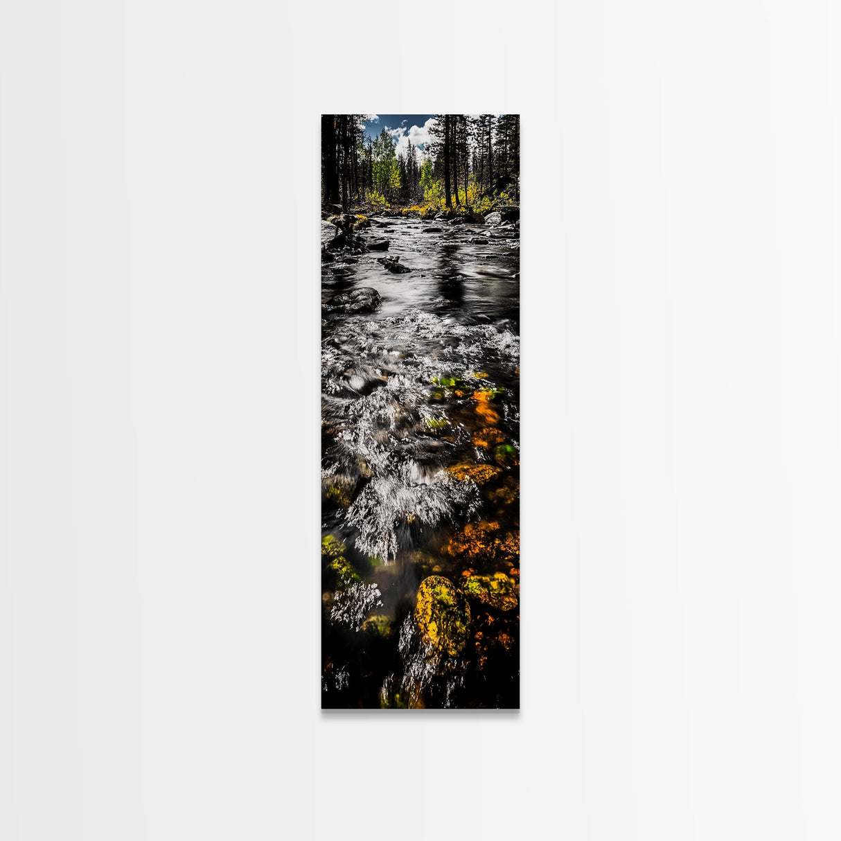 Flowing River Scene, Nature Photography, Tranquil Landscape Art, Framed Canvas Print, Cabin Wall Decor, Rustic Home Artwork, Autumn Theme