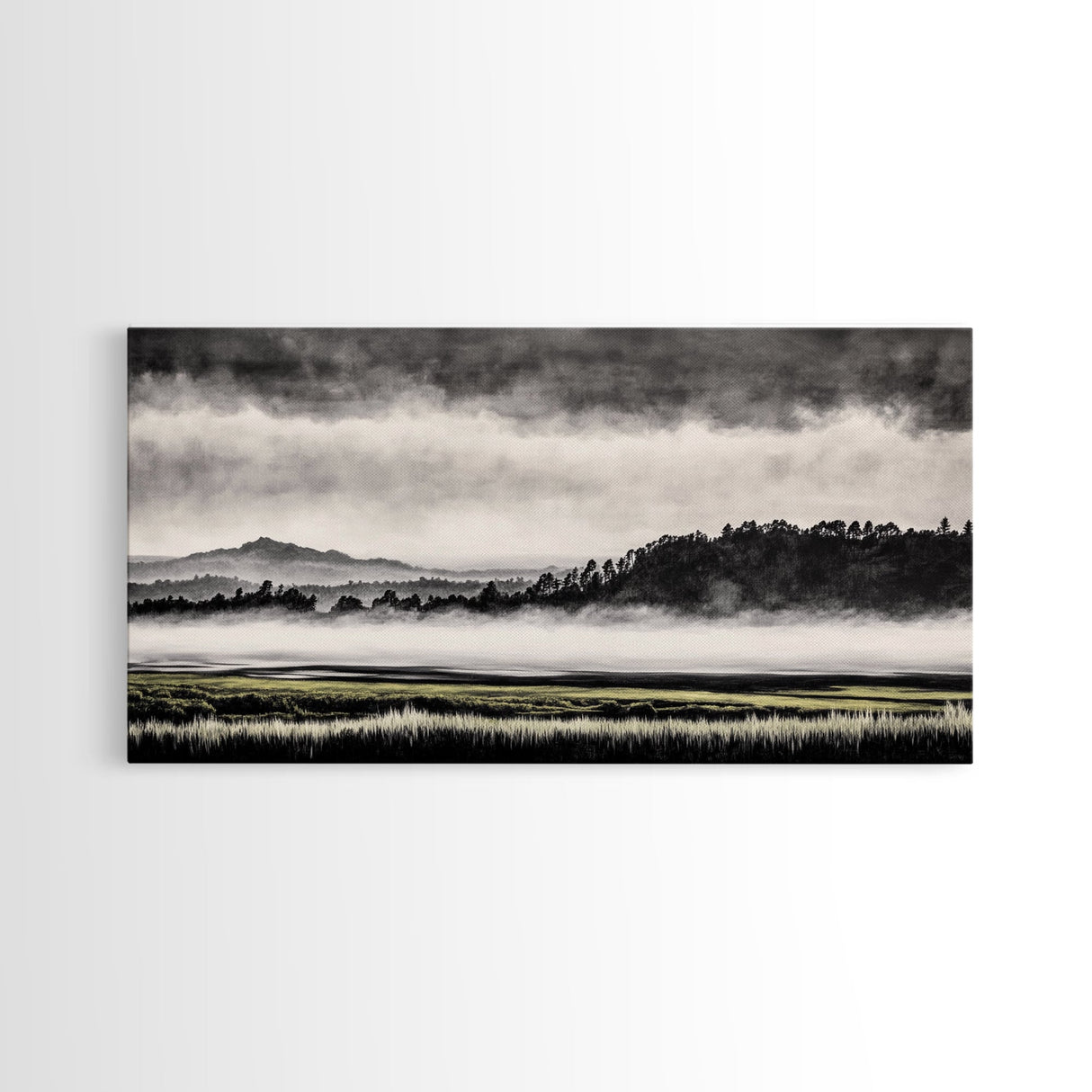 Misty Mountains, Black and White Art, Foggy Landscape, Canvas Print, Nature Wall Art, Minimalist Artwork, Bedroom Wall Decor