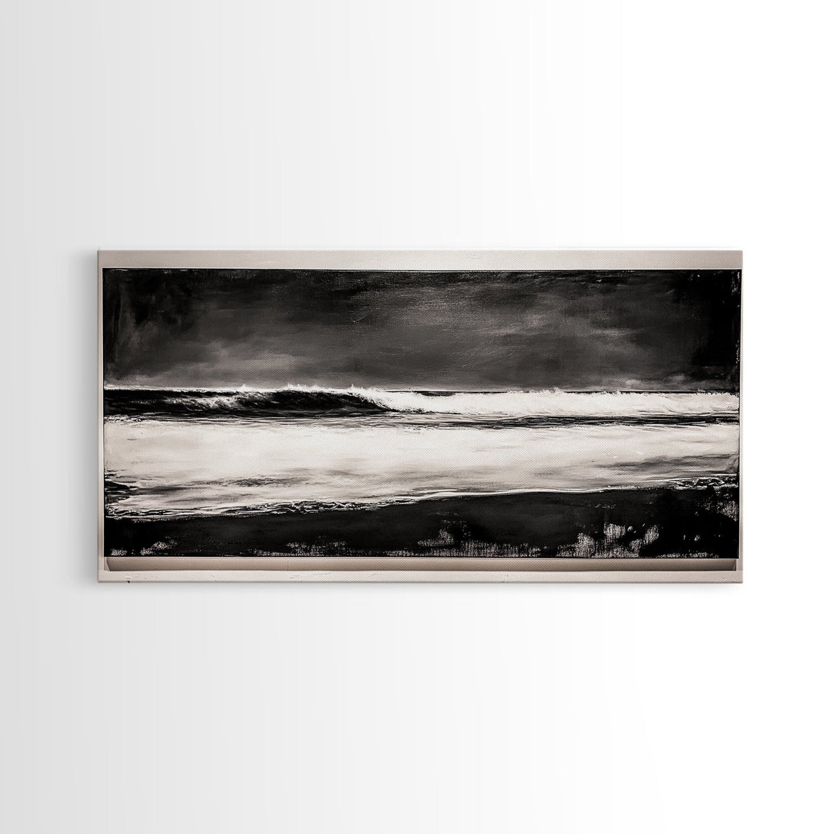 Stormy Ocean Wave, Black and White Seascape, Coastal Wall Art, Nautical Decor, Minimalist Artwork, Beach House Vibes, Framed Canvas Print