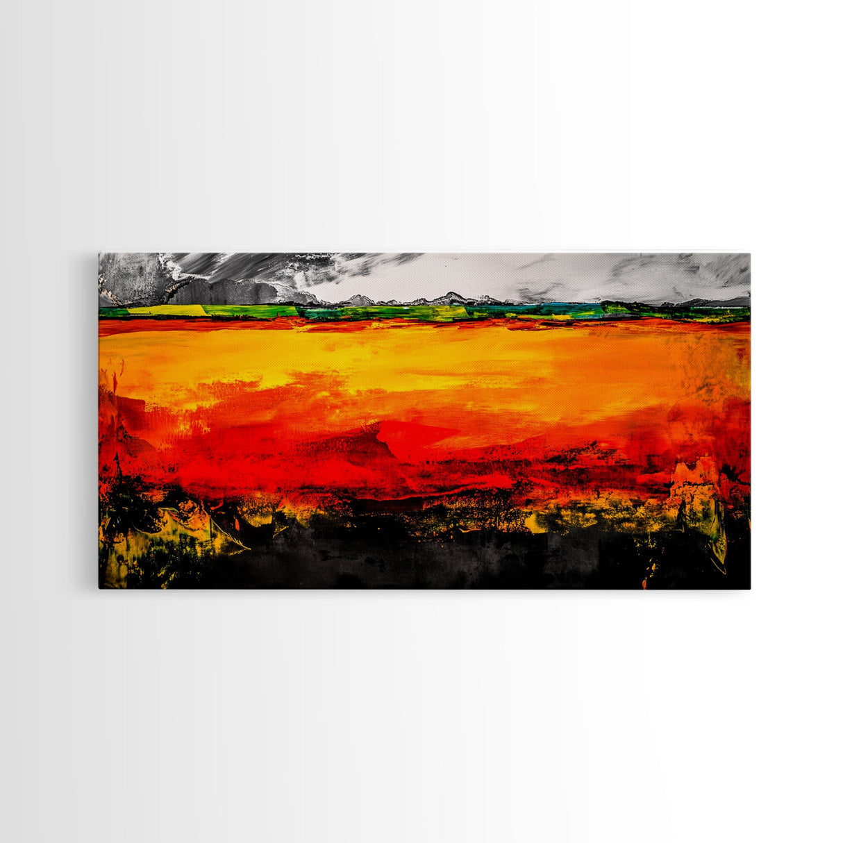 Fiery Horizon, Abstract Landscape, Modern Southwest Art, Bold Colorful Painting, Dramatic Wall Art, Living Room Art, Framed Canvas Print