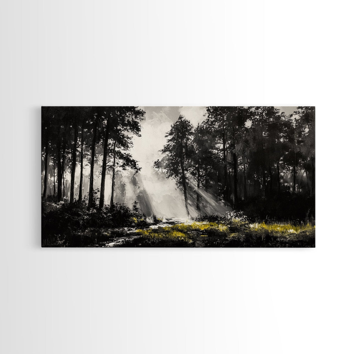 Misty Forest, Black and White, Nature Landscape, Framed Canvas Print, Tree Art, Moody Wall Decor, Rustic Cabin Art, Office Wall Art