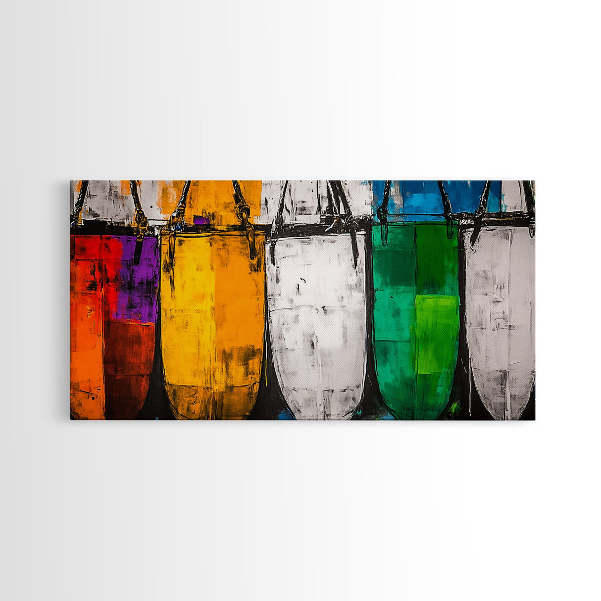 Colorful Boats, Abstract Nautical, Coastal Wall Art, Vibrant Painting, Modern Home Decor, Bold Statement, Beach House, Framed Canvas Print