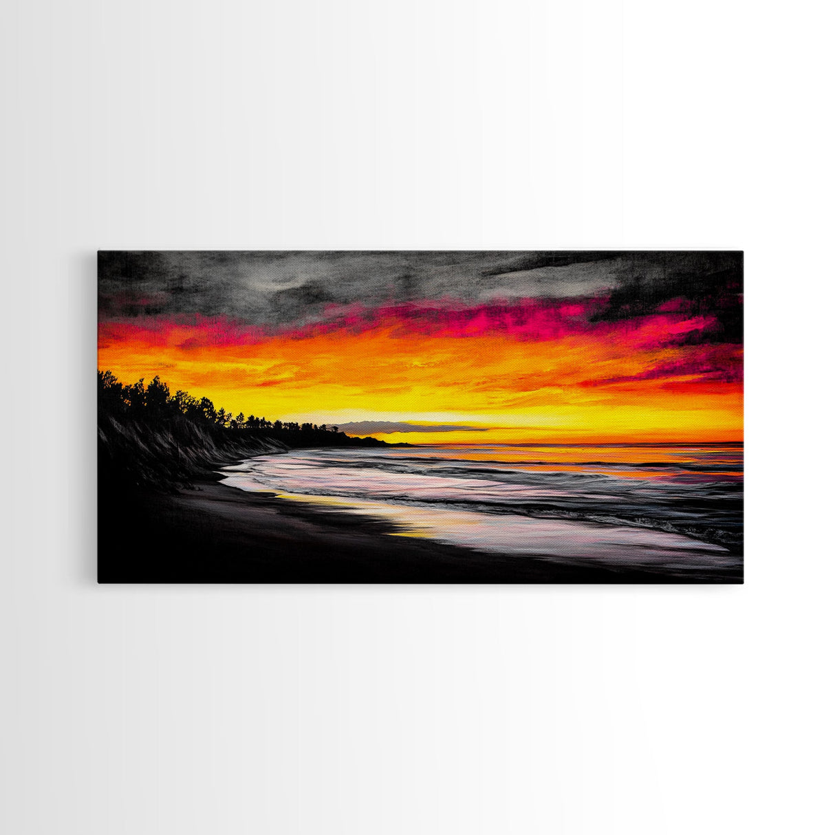 Beach Sunset, Coastal Art, Vibrant Seascape, Bold Canvas Print, Tropical Wall Art, Living Room Decor, Sunset Painting, Abstract Art