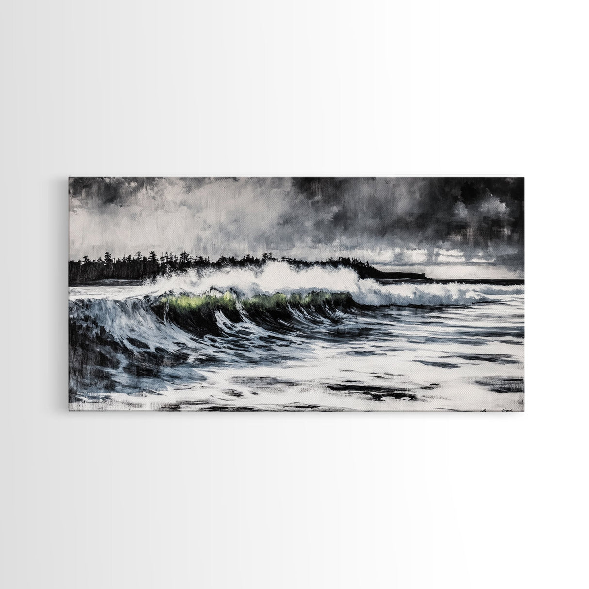 Ocean Wave, Coastal Art, Large Wall Art, Black and White Painting, Abstract Seascape, Living Room Decor, Framed Canvas Print, Beach House