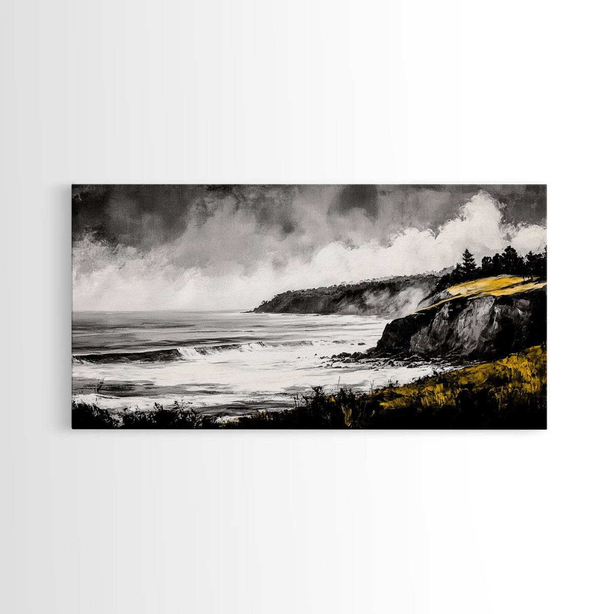 Rugged Coast, Ocean Horizon, Green Cliffs, Canvas Print, Coastal Landscape, Nautical Wall Art, Modern Home Decor, Living Room Art