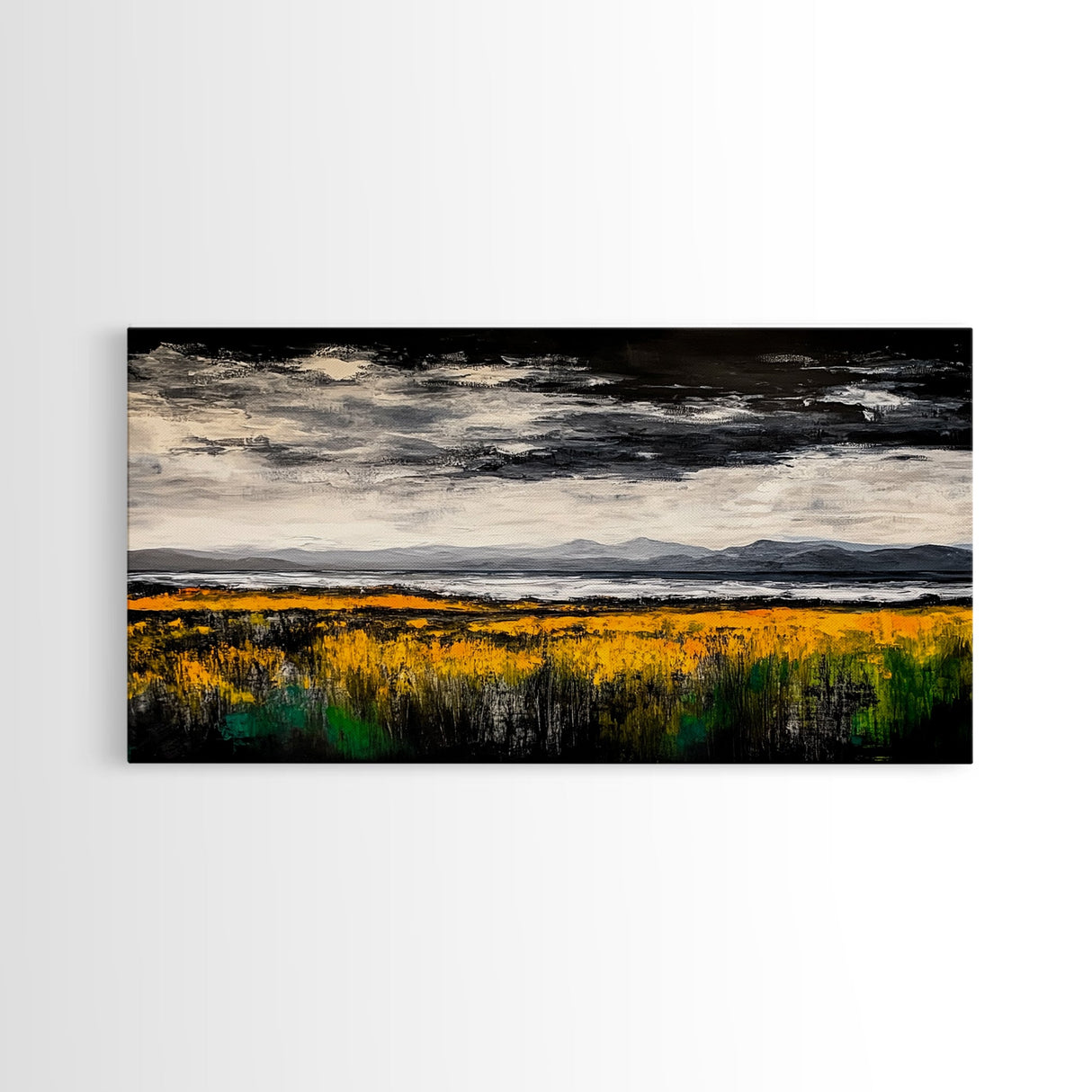 Moody Landscape Painting, Autumn Field Art, Dark Sky Nature Wall Decor, Rustic Country Home Art, Earthy Farmhouse Style, Canvas Print