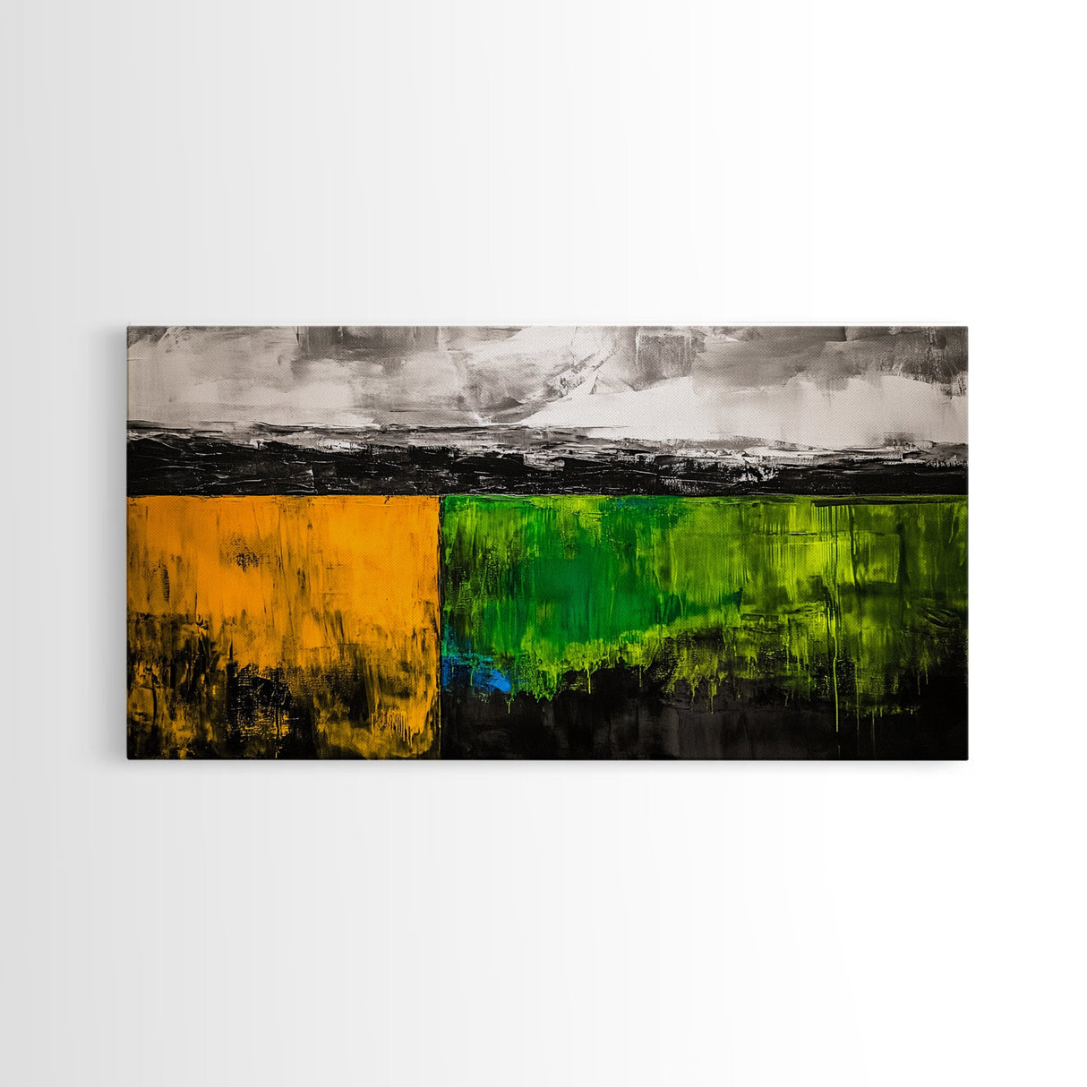 Abstract Landscape, Minimalist Art, Modern Wall Decor, Framed Canvas Print, Green and Gold Wall Art, Contemporary Home Decor