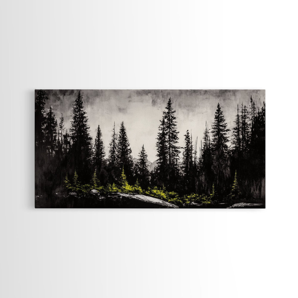 Black Forest, Dark Landscape, Modern Wall Art, Minimalist Nature, Moody Trees, Framed Canvas Print, Living Room Decor, Rustic Cabin Art