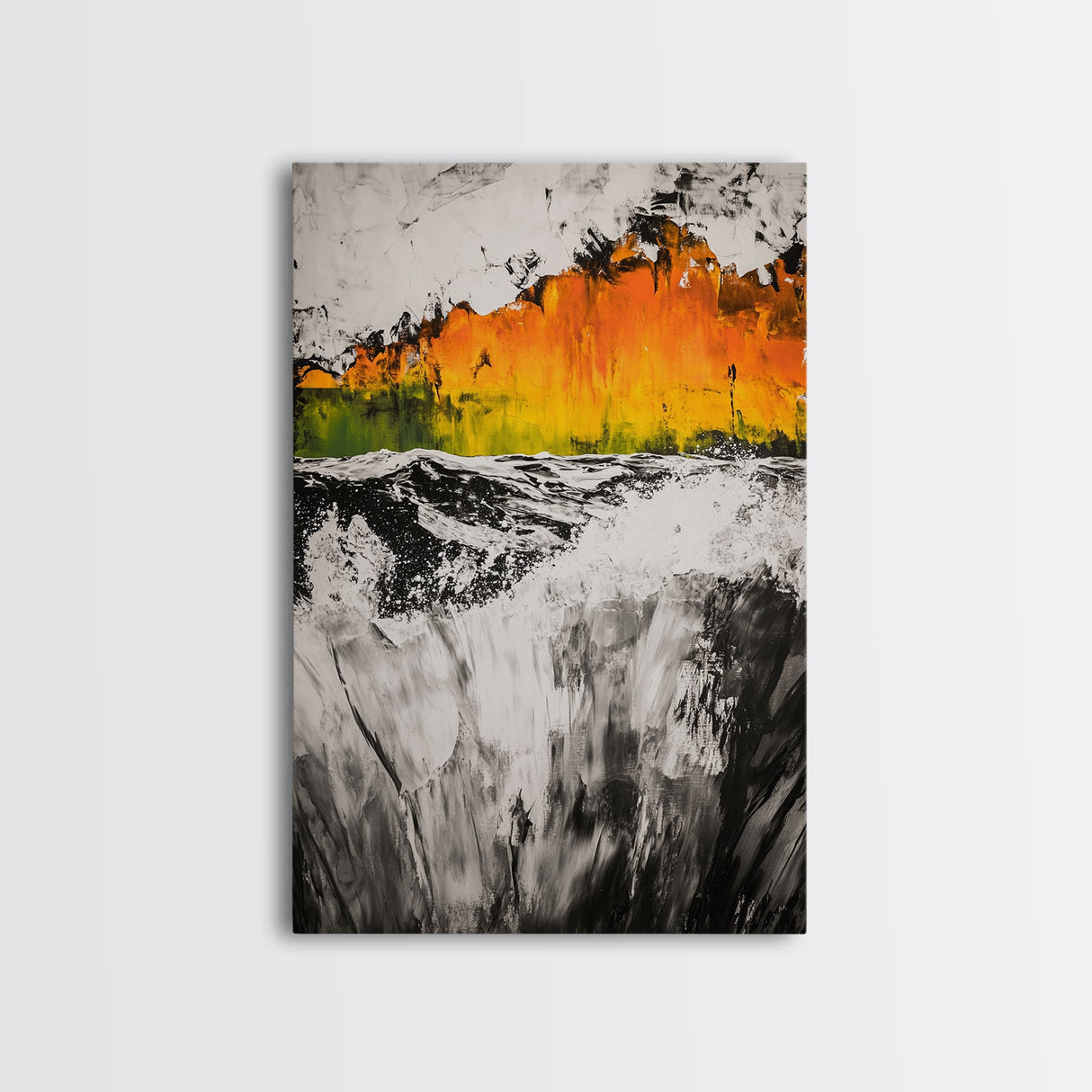 Abstract Ocean Waves, Coastal Wall Art, Modern Seascape Painting, Nautical Home Decor, Living Room Print, Framed Canvas Print