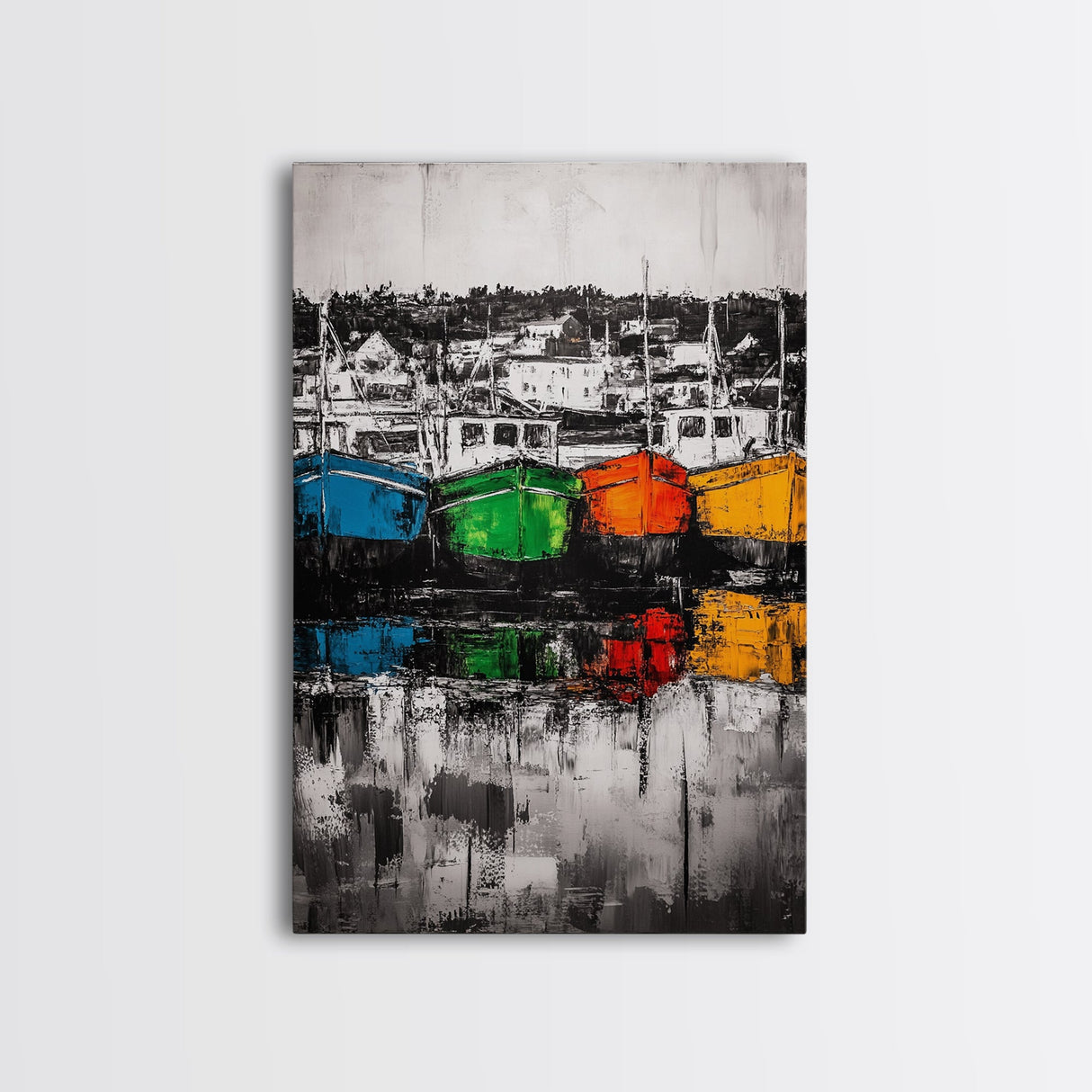 Fishing Boats, Nautical Decor, Coastal Wall Art, Harbor Painting, Framed Canvas Print, Rustic Art, Beach House Wall Art, Living Room Decor