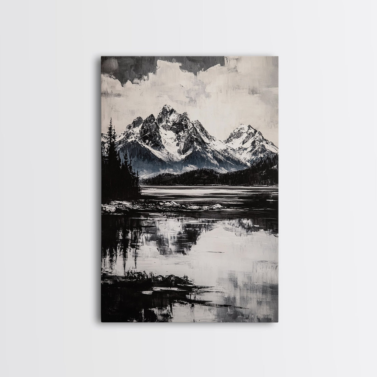 Serene Lake, Black and White Art, Nature Wall Decor, Minimalist Art, Wilderness Painting, Tranquil Wall Art, Modern Home Decor, Canvas Print