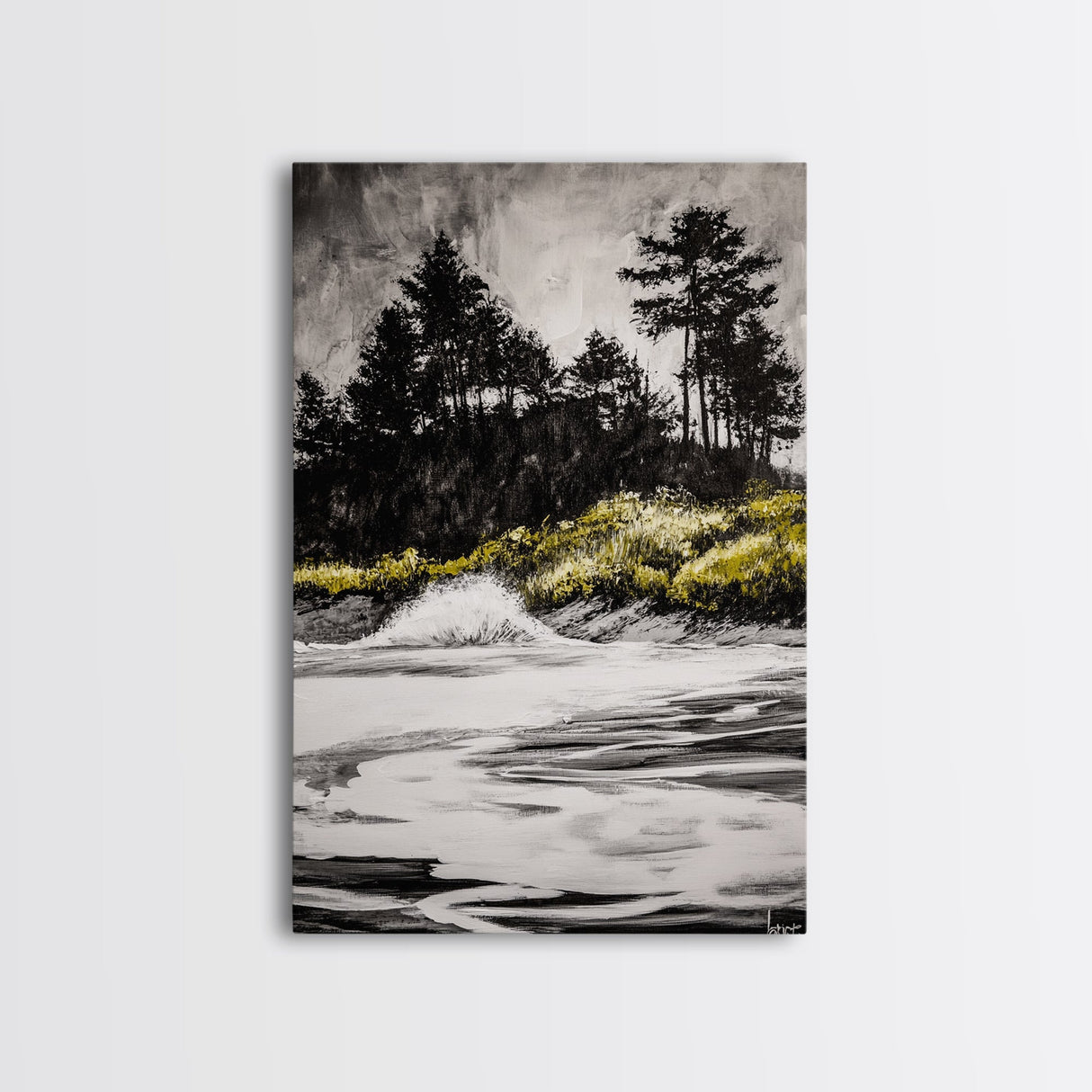 Forest Edge, Beach Shore, Dramatic Sky, Black and White Wall Art, Modern Minimalist Decor, Living Room Art, Canvas Print, Nature Inspired