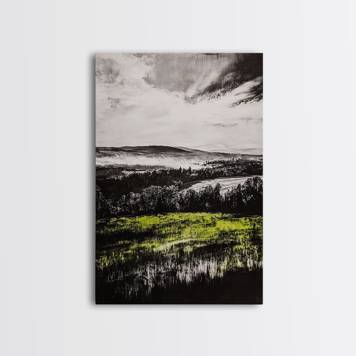 Rolling Hills, Nature Landscape, Canvas Print, Black White Green Art, Farmhouse Decor, Rustic Wall Art, Bedroom Decor, Fall Home Art