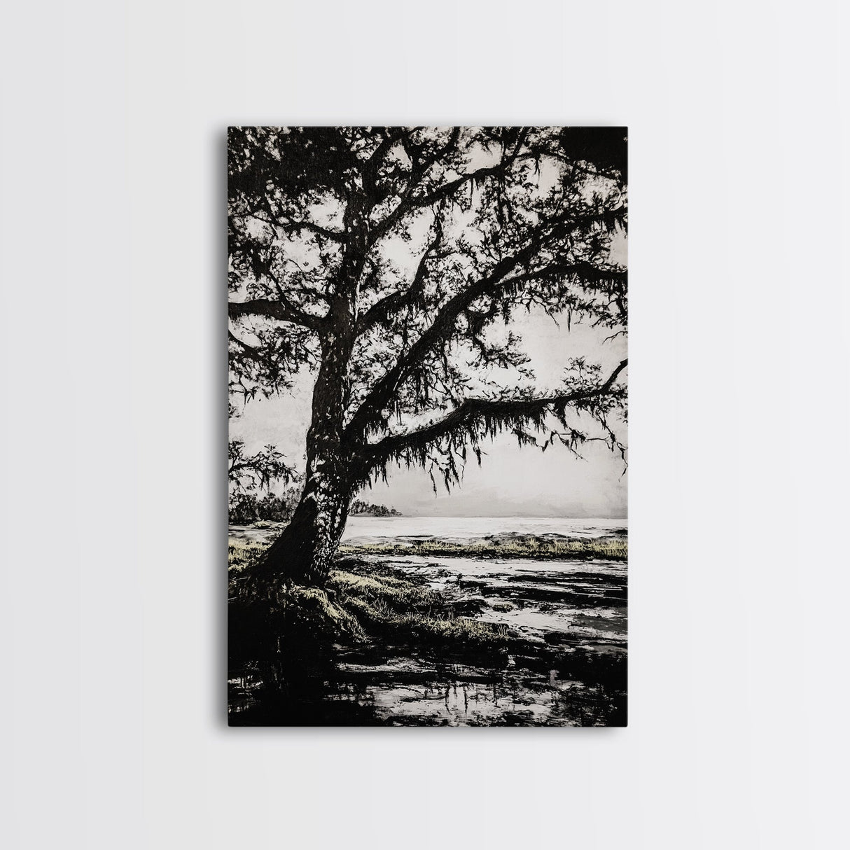 Tree Silhouette, Black White Art, Canvas Print, Dramatic Landscape, Coastal Wall Art, Nature Scene, Monochrome Decor, Minimalist Art