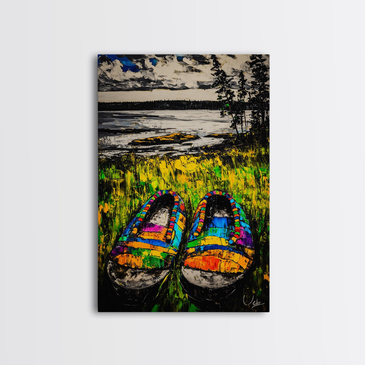 Boho Shoes, Colorful Summer Art, Coastal Decor, Relaxing Nature Scene, Eclectic Wall Art, Abstract Expressionism, Canvas Print