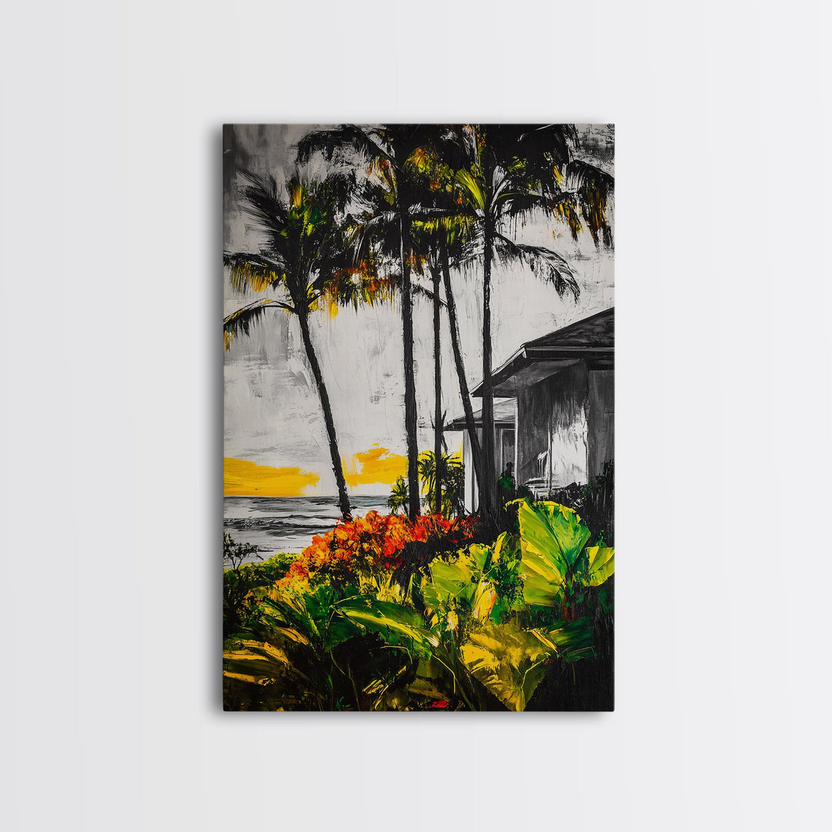 Palm Trees, Beach House, Tropical Sunset, Framed Canvas Print, Coastal Wall Art, Boho Art, Bedroom Wall Art, Vacation Vibes