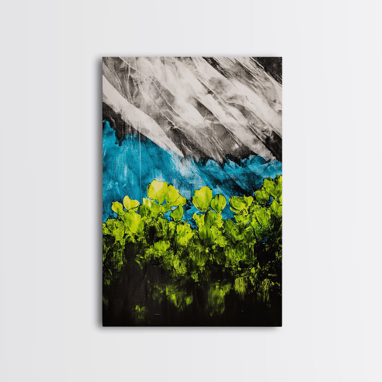 Geometric Abstract Design, Black White Green, Canvas Print, Industrial Wall Art, Contemporary Office Decor, Bold Minimalist Painting