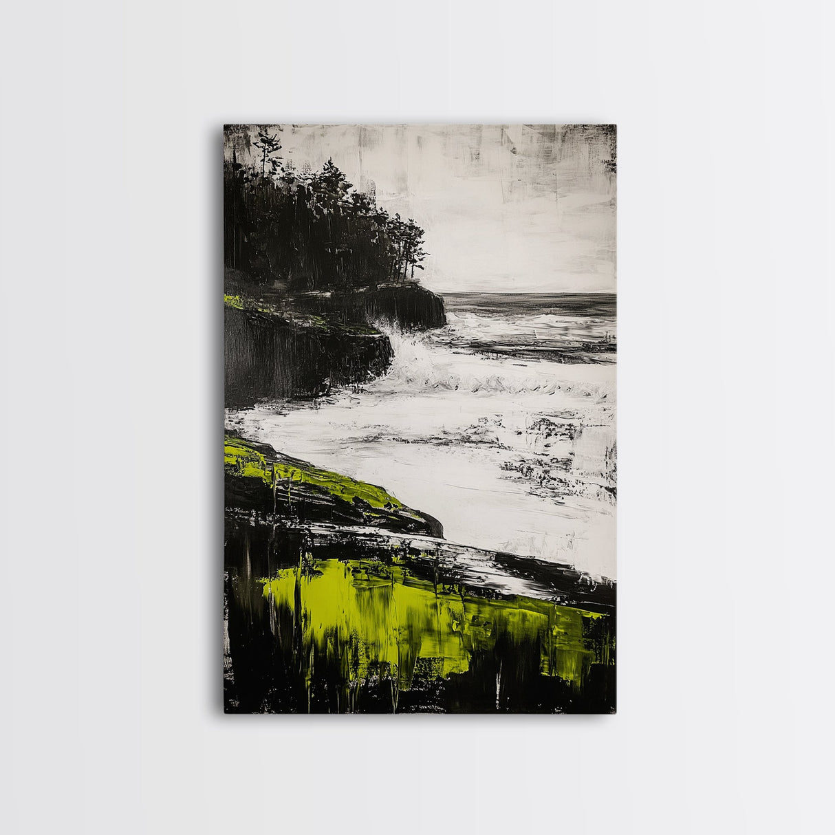 Coastal Cliffs, Ocean Waves, Seascape Art, Nature Wall Decor, Modern Coastal Print, Beach House Art, Framed Canvas Print, Living Room Art